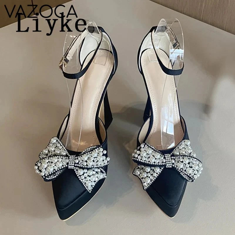 Pearl Butterfly-Knot Pointed Toe Pumps