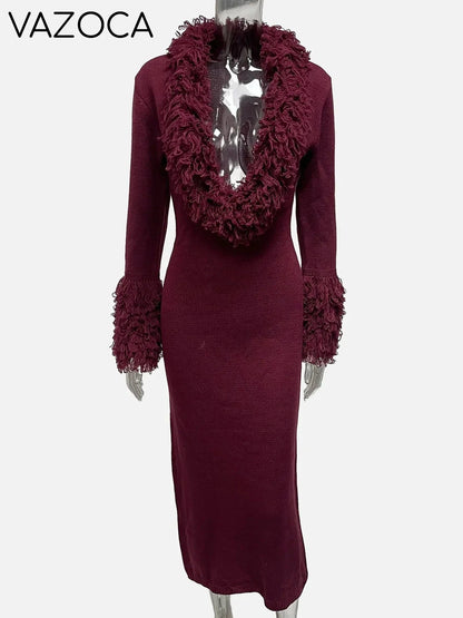 Fanie Knit Fur Maxi Dress
