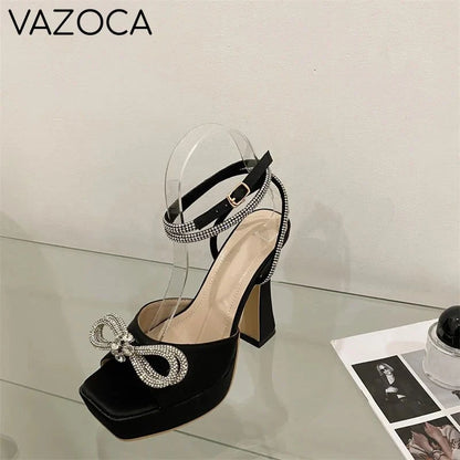 Crystal Bowknot Platform Heels