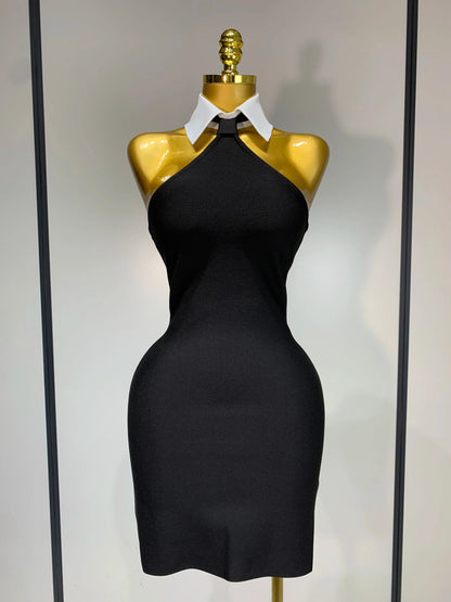 White Collar  Bodycon Bandage Mini Dress