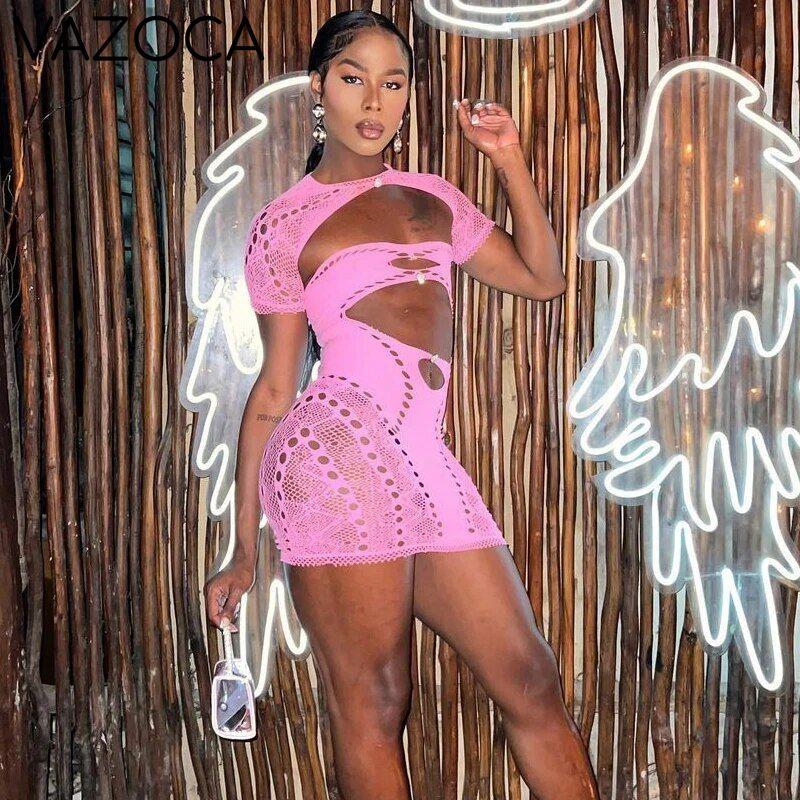 Mesh Hollow Out Stretchy Mini Dress