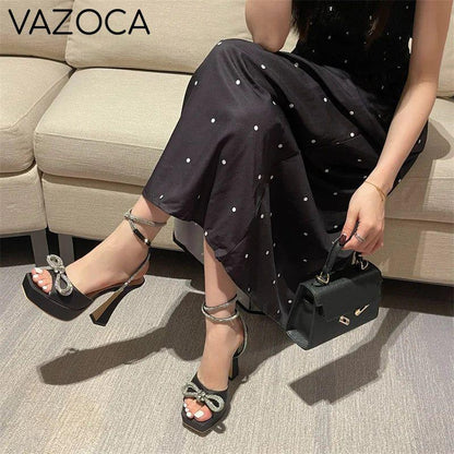 Crystal Bowknot Platform Heels