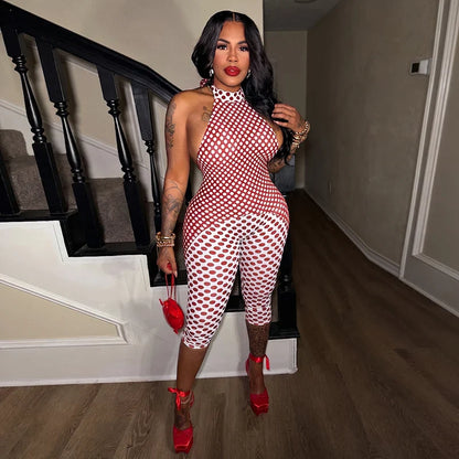 Backless Optical Polka Dot Romper