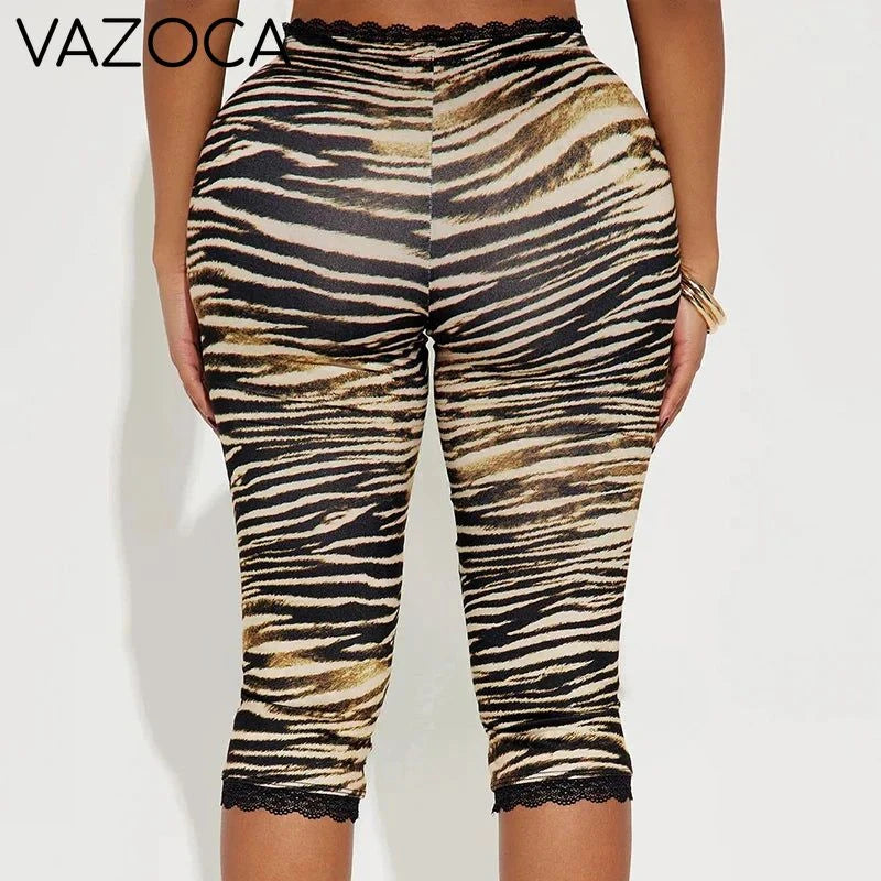 Zebra Lace Trim Capri Pants