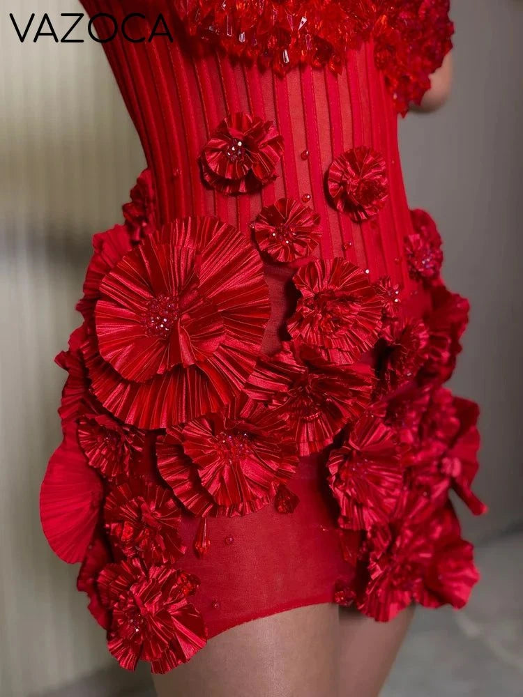 Floral Halter Sequins Mini Dress