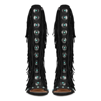 Lace Up Fringe Sandals