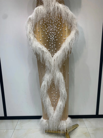 Pearl Crystal Mesh Tassel Maxi Dress