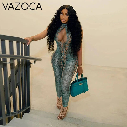 Plunge Snakeskin Jumpsuit