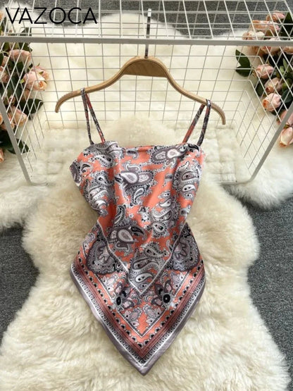 Aesthetic Satin Backless Vest Orange Gray One Size