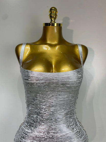 Metallic Side Lace Up Bandage Mini Dress