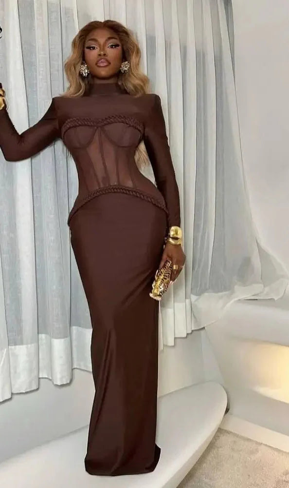 Sophistica Sheer Mesh Corset Maxi Dress
