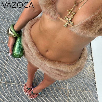Furry Pleated Mini Skirt