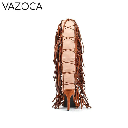 Cowgirl Suede Tassel High Heels