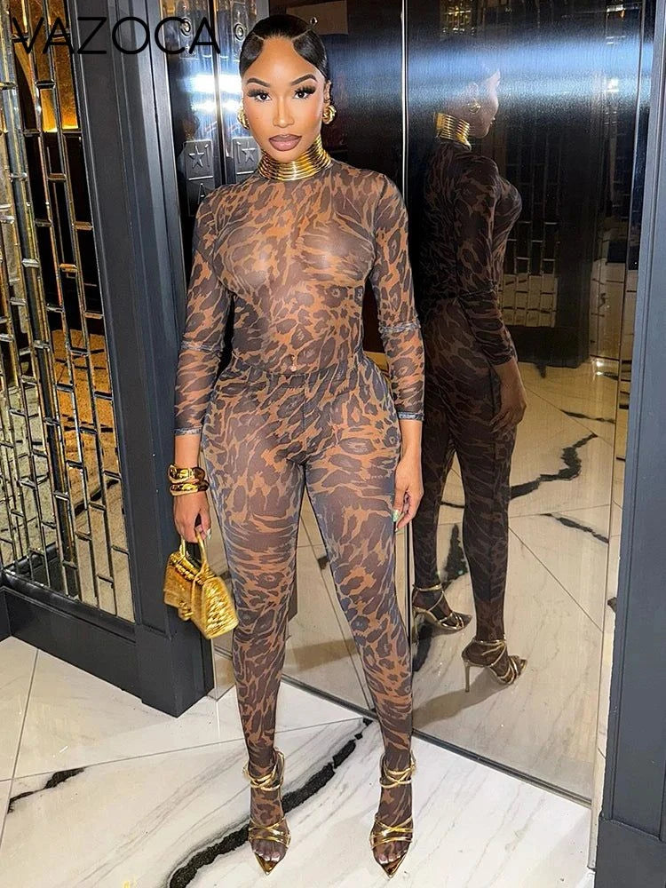 Amy Leopard Turtleneck Pants Set