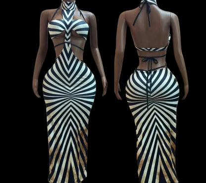 Zebra Print Cut Out Maxi Dress