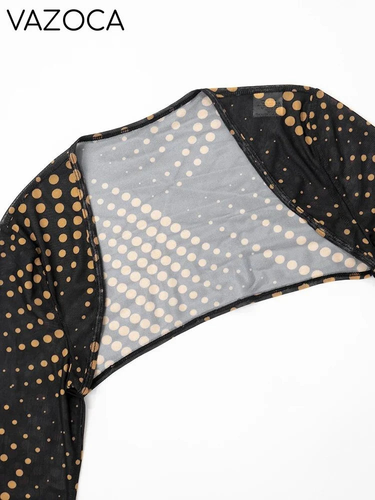 Polka Print 3pcs Shawl Short Set