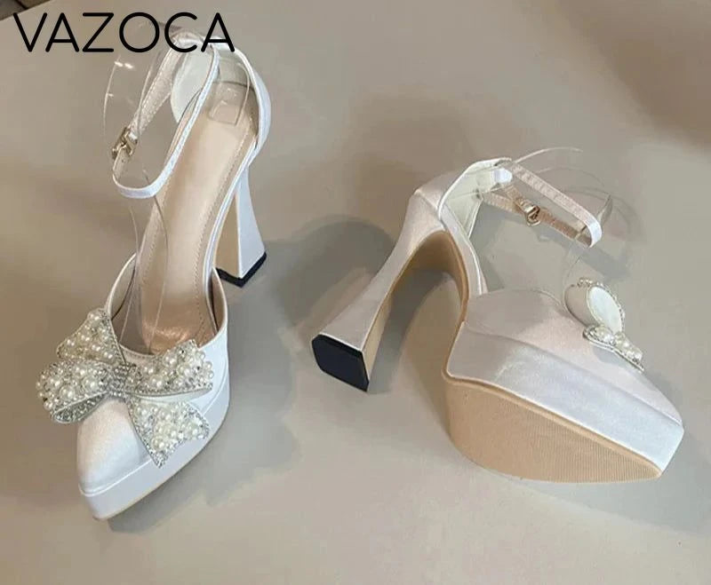Pearl Butterfly-Knot Pointed Toe Pumps