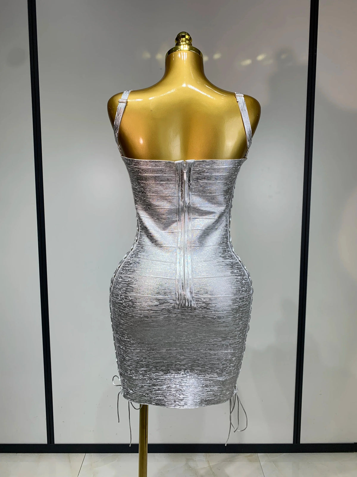 Metallic Side Lace Up Bandage Mini Dress