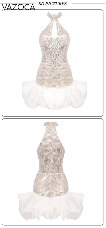 Silver Sequins Tulle Cocktail Dress