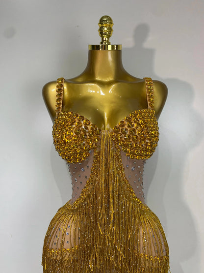 Maxine Tassel Mesh Maxi Dress
