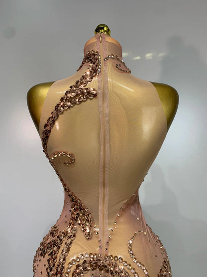 Rose Gold Diamond Asymmetric Dress