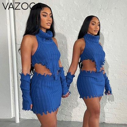 Knit Ribbed Vacation Set With Gloves