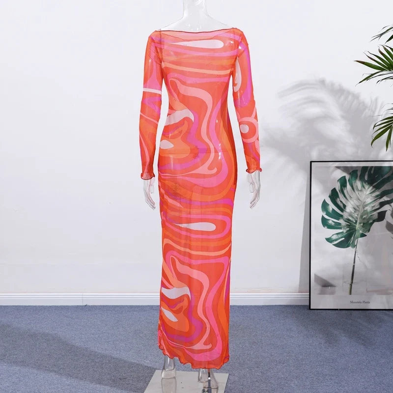 Marian Sheer Mesh Maxi Dress