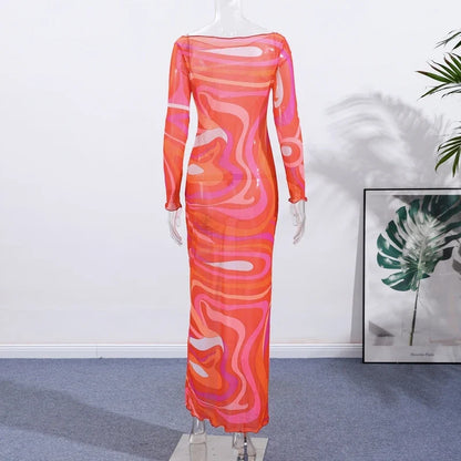 Marian Sheer Mesh Maxi Dress