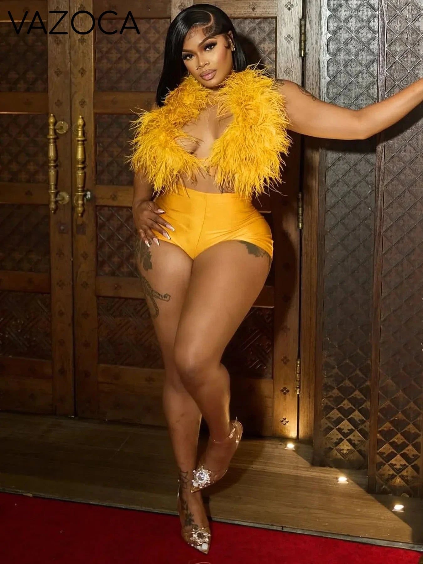 Fur Away Short Set Yellow