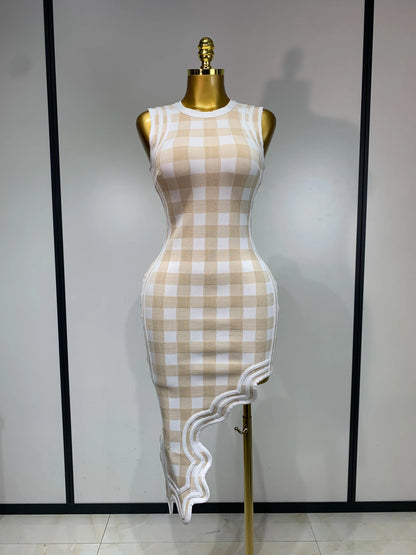 Plaid Asymmetrical Bandage Dress