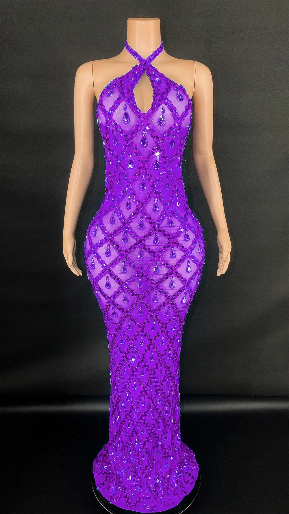 Abi Rhinestone Mesh Maxi Dress