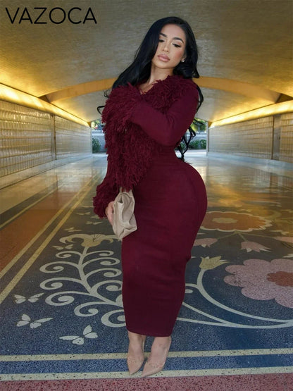 Fanie Knit Fur Maxi Dress