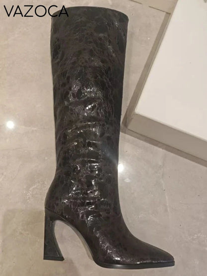 Crocodile Chunky Heel Boots