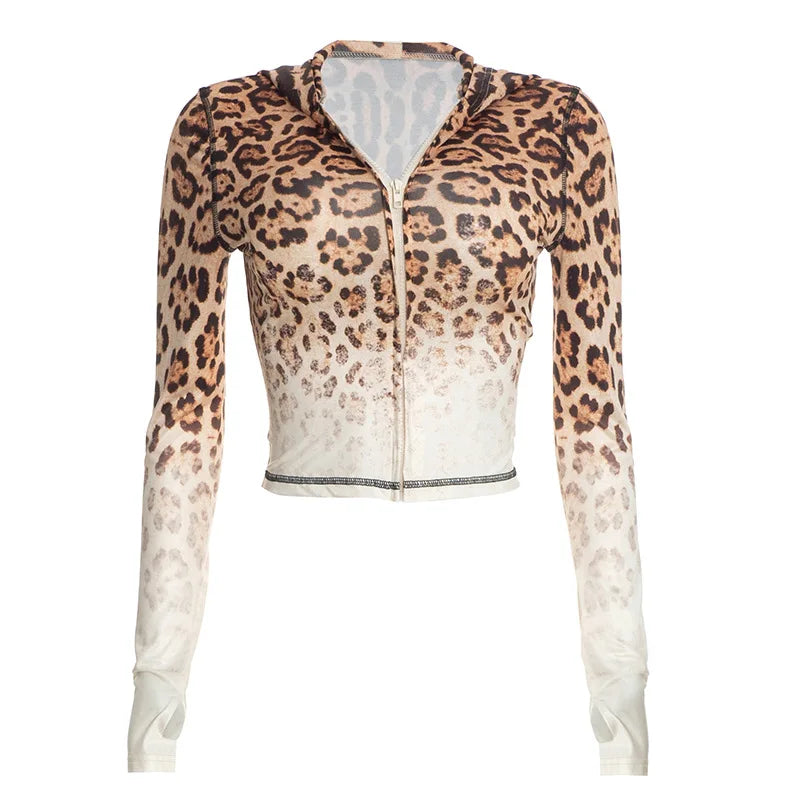 Gradient Leopard Hooded Flared Pants Set