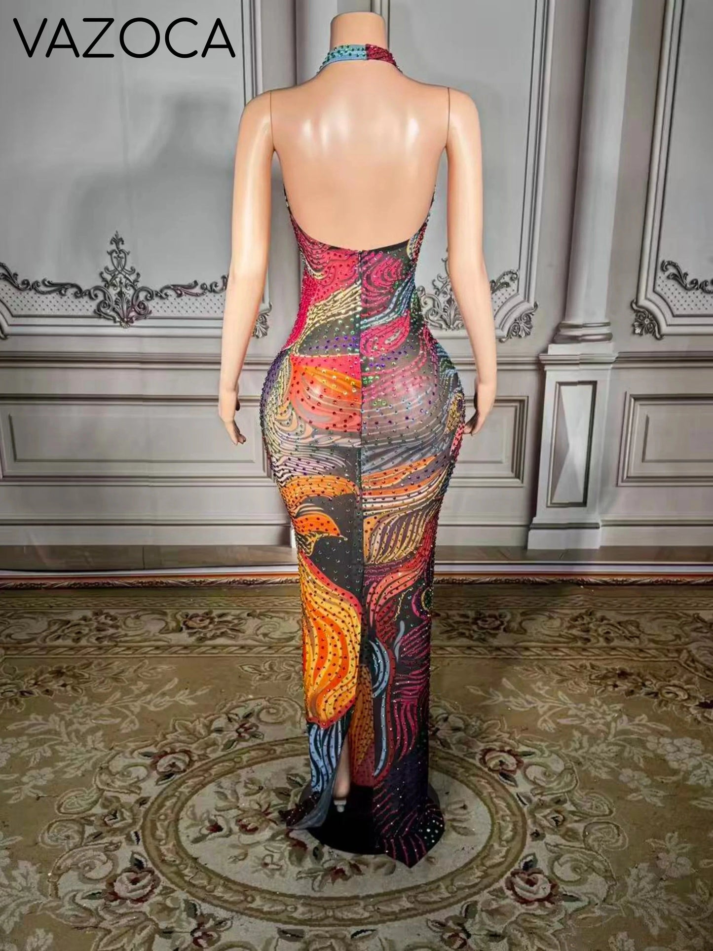 Luxe Rhinestone Mesh Maxi Dress