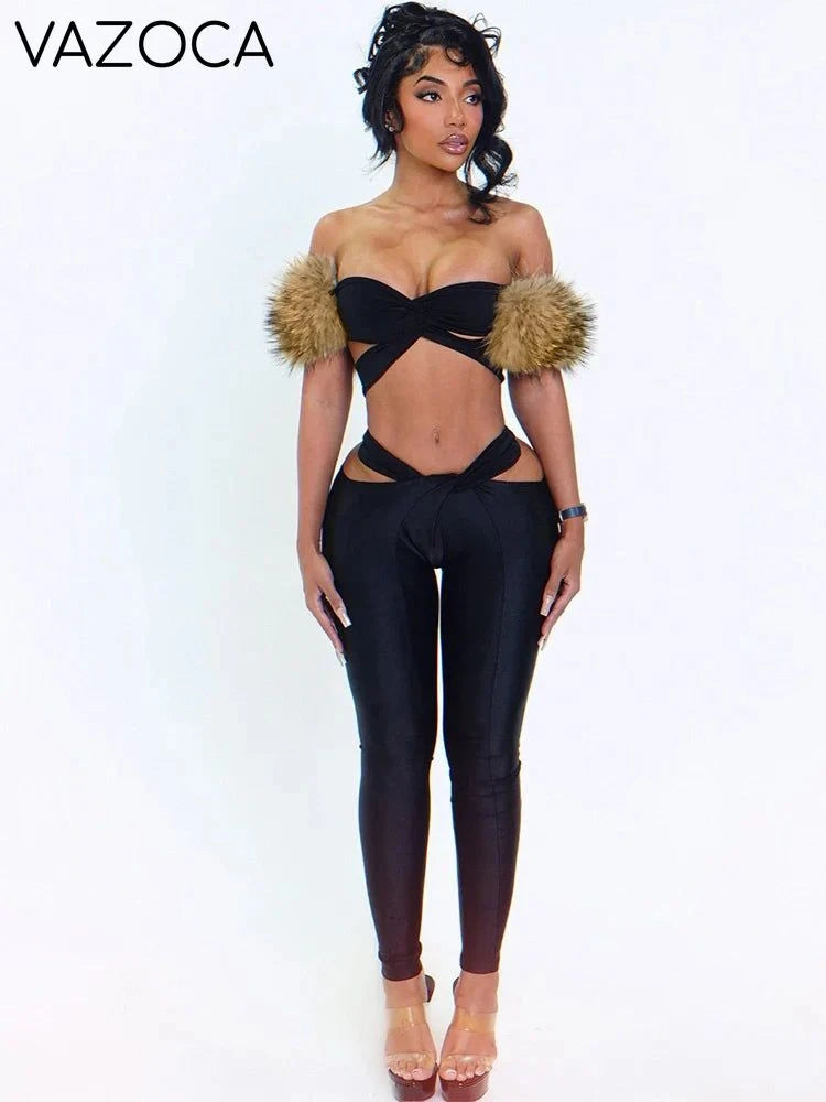 Vanna Fur Pants Set black