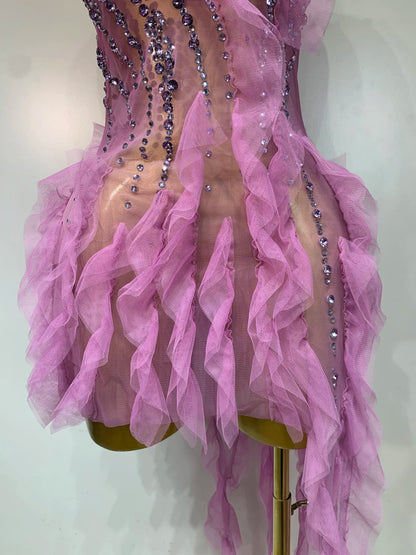 Mona Rhinestone Tassel Sheer Mini Dress