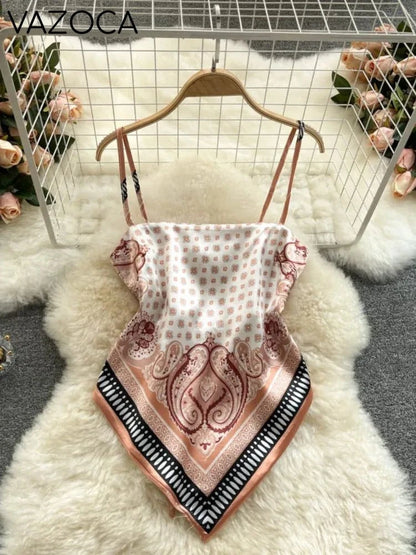 Aesthetic Satin Backless Vest Orange Pink One Size