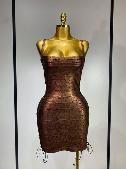 Metallic Side Lace Up Bandage Mini Dress