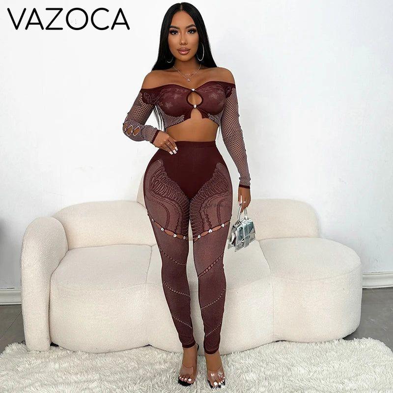 Off-Shoulder Long Sleeve Mesh Set