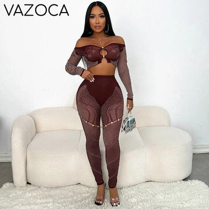 Off-Shoulder Long Sleeve Mesh Set