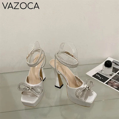Crystal Bowknot Platform Heels
