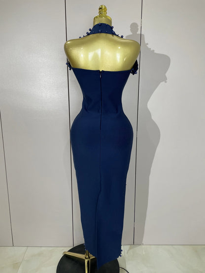 Rhinestone Pearl Bandage Midi Dress