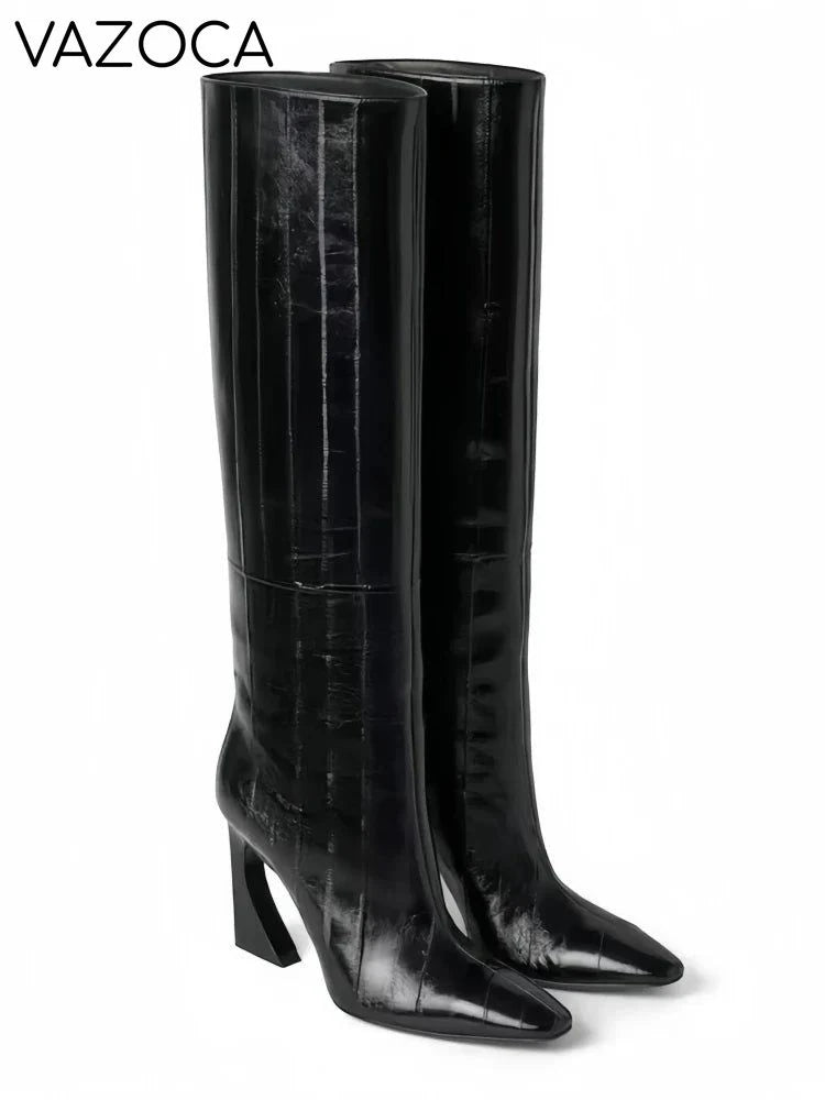 Crocodile Chunky Heel Boots