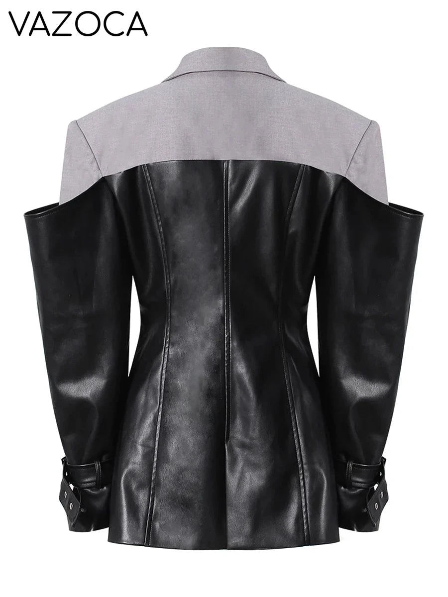Leather Lapel Sleeve Jacket