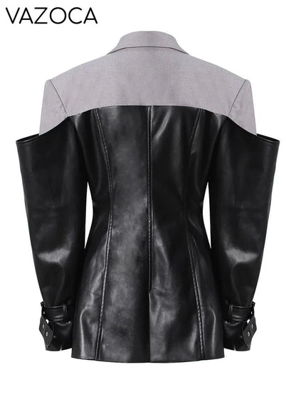 Leather Lapel Sleeve Jacket