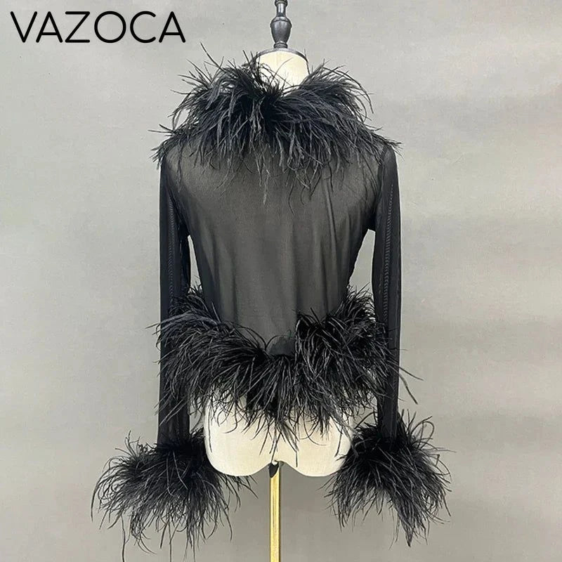 Lya Mesh Feather Blouse