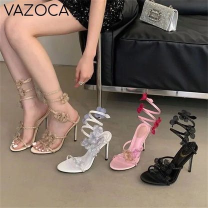 Flower Embellished High Heels
