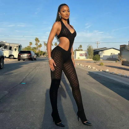 Hollow Out Lace Illusion Jumpsuit
