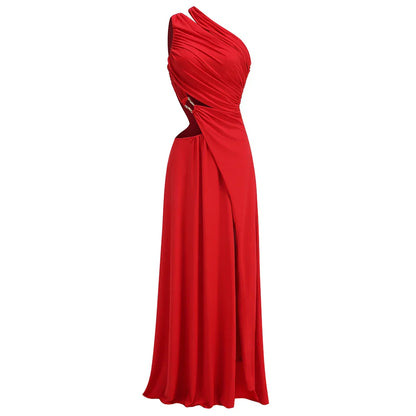 Red Ruched Cut-Out Maxi Dress